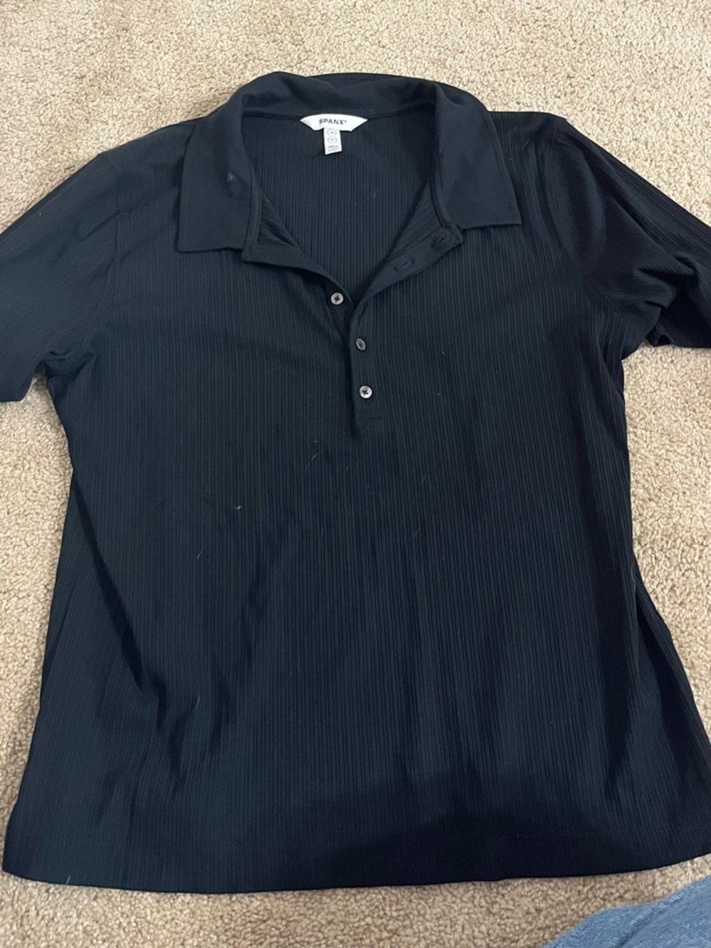 SPANX Black Ribbed Polo Button-Up Top